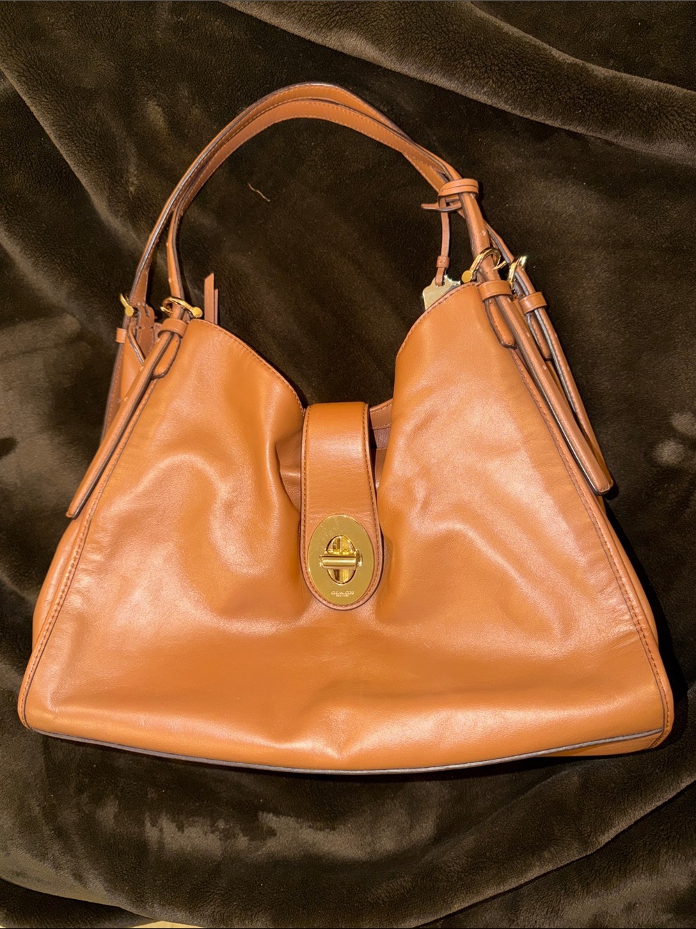 Leather Coach Hobo Shoulder Bag in Cognac Brown